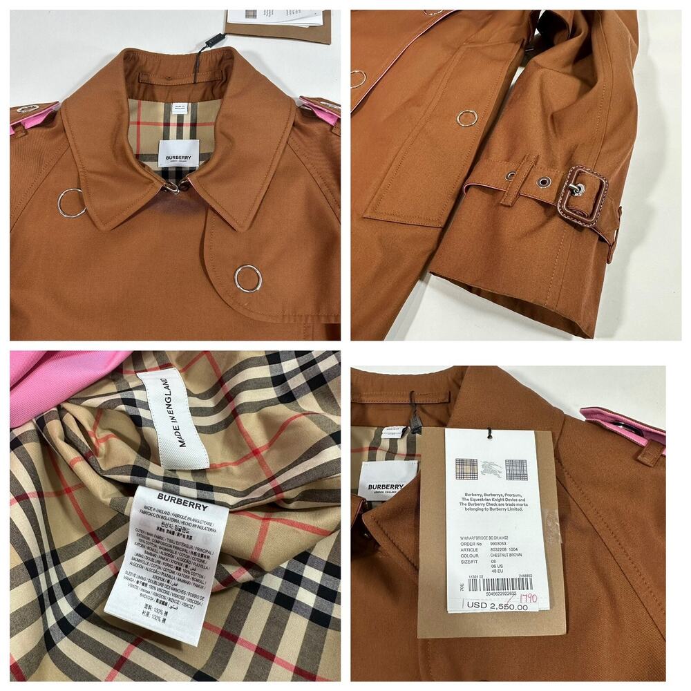 NWT Burberry Wharfbridge Size US 6 Chestnut Brown Gabardine Trench Coat $2,550 - Picture 12 of 15